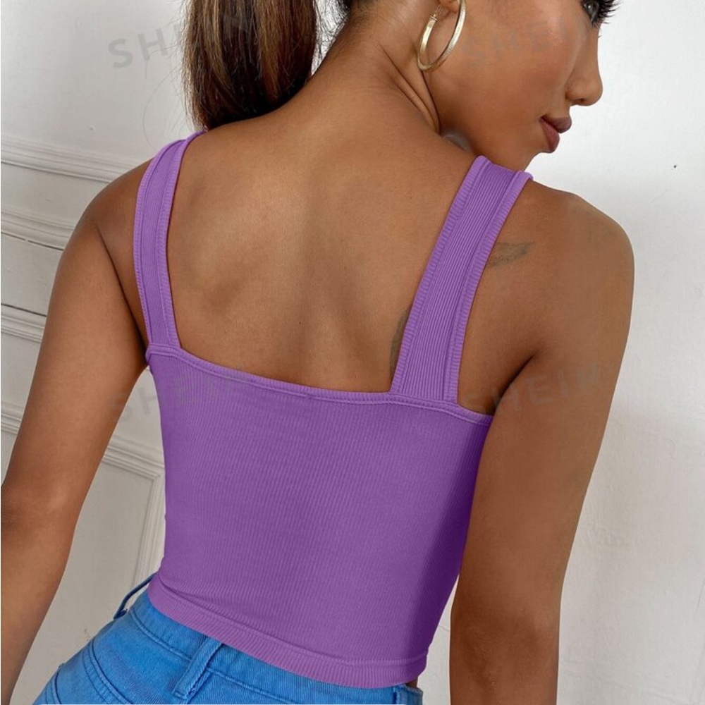 Shein Essence V Neck Rib-Knit Crop Tank Top - Picture 3 of 6